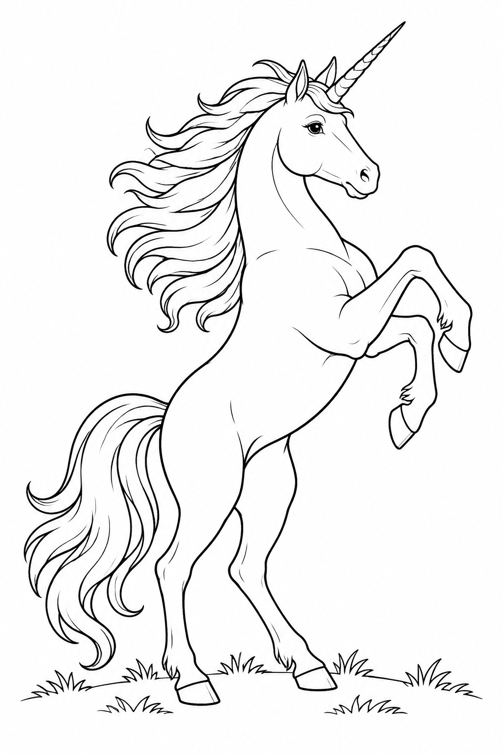 Steigendes Einhorn im Profil als Ausmalbild
