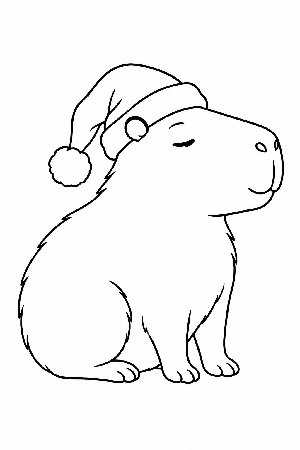Capybara mit Weihnachtsmütze als Ausmalbild
