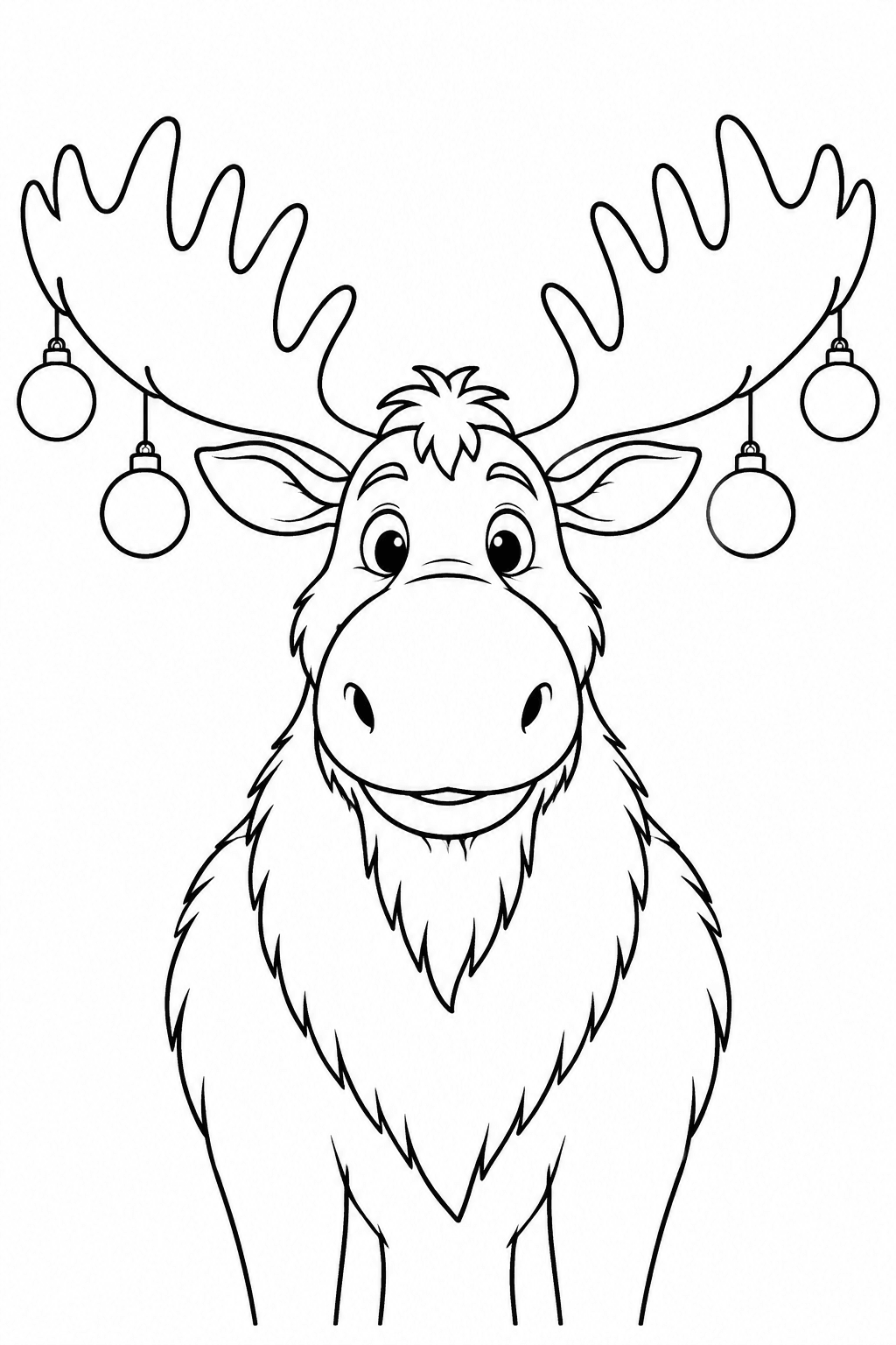 Elch mit Weihnachtskugeln im Geweih als Ausmalbild