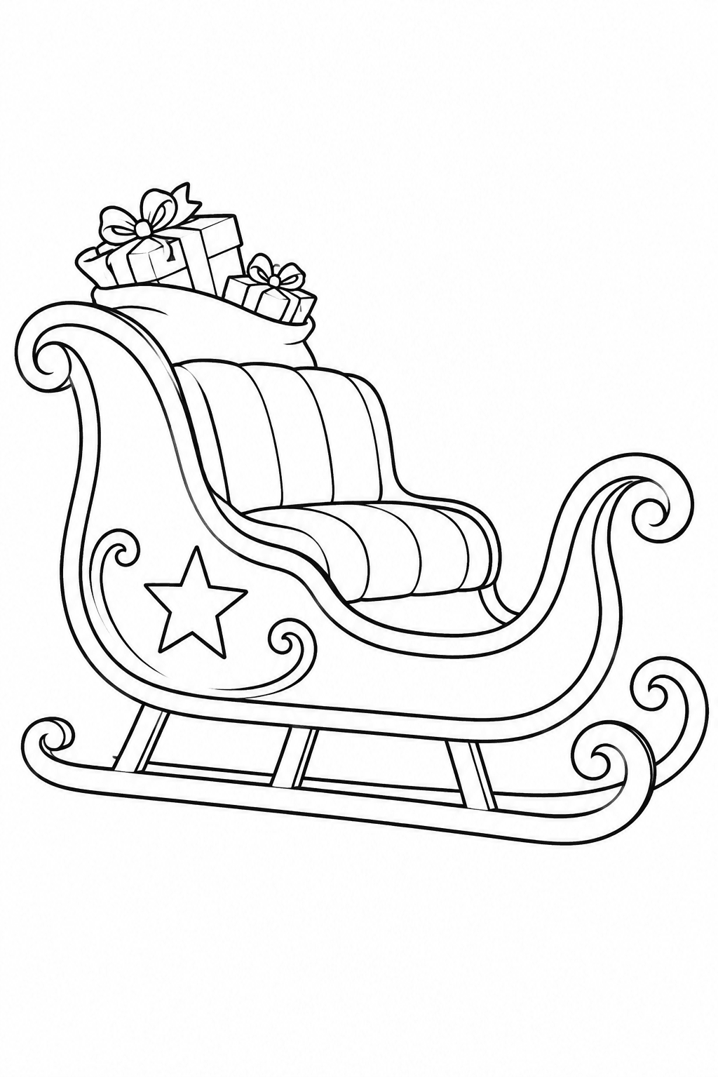 Leerer Weihnachtsschlitten von der Seite als Ausmalbild