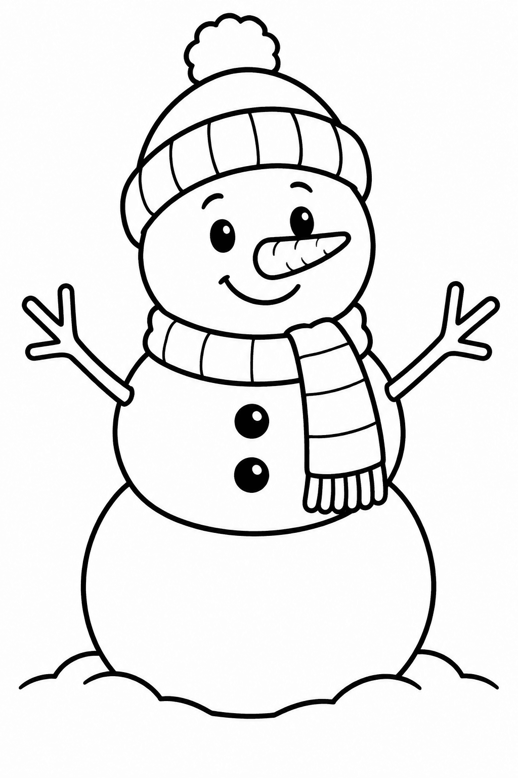 Fröhlicher Schneemann mit Bommelmütze als Ausmalbild