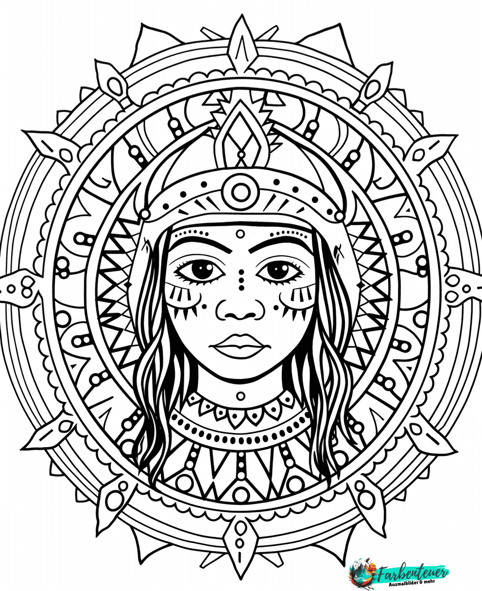 ausmalbild indianer mandala