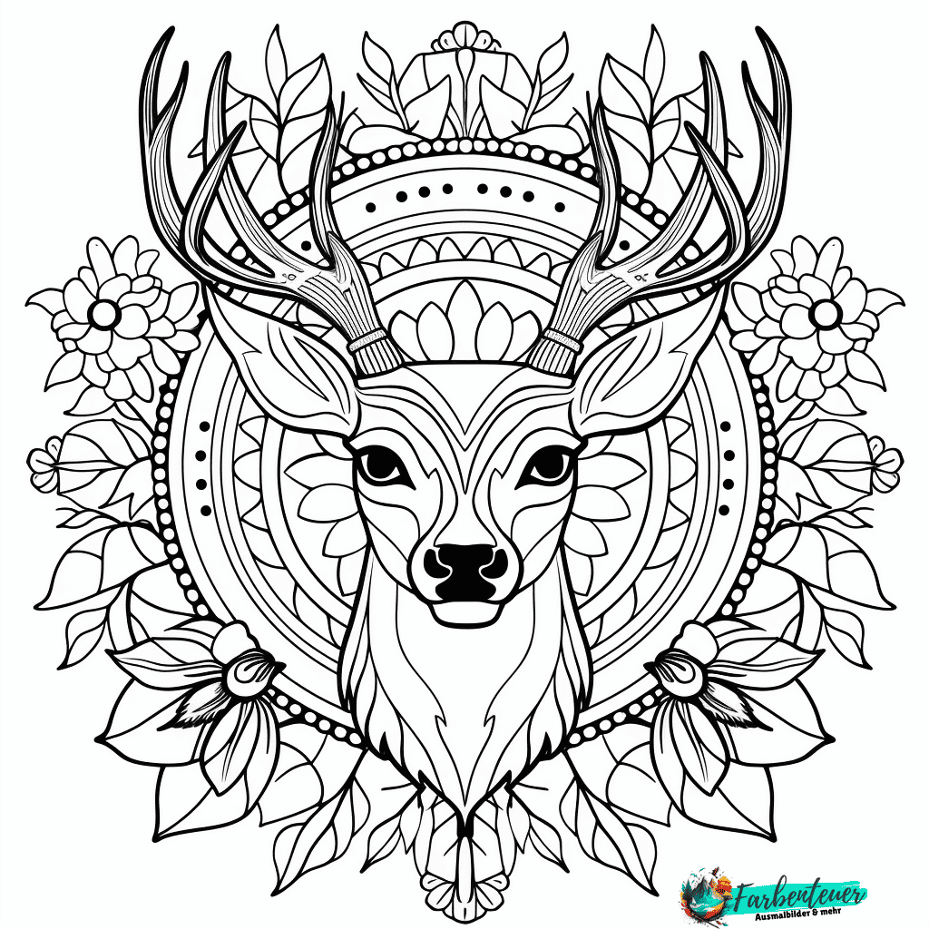 ausmalbild rentier mandala