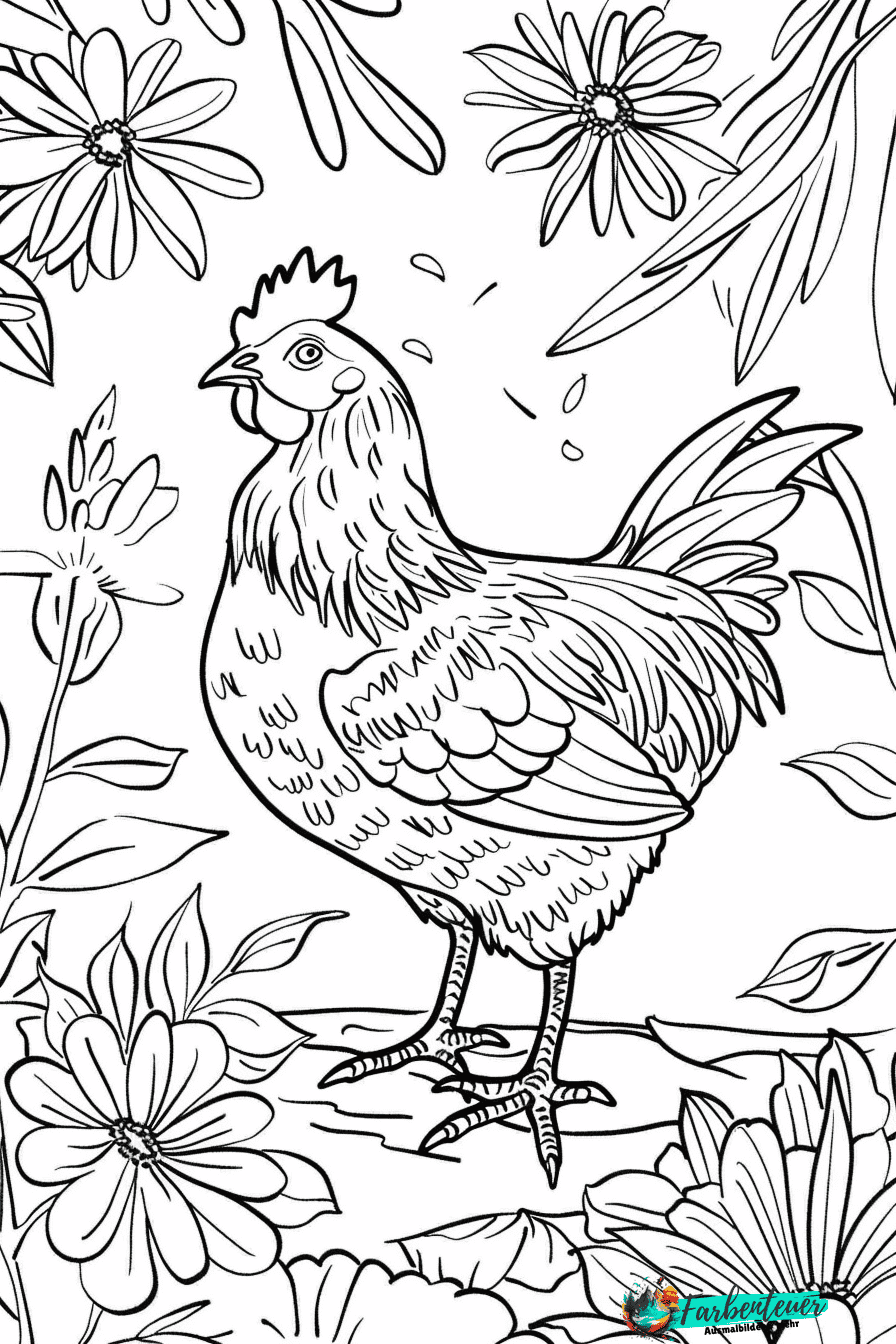 Hübsche Ausmalbilder mit Huhn Motiven für kleine Bauernhoftier-Fans