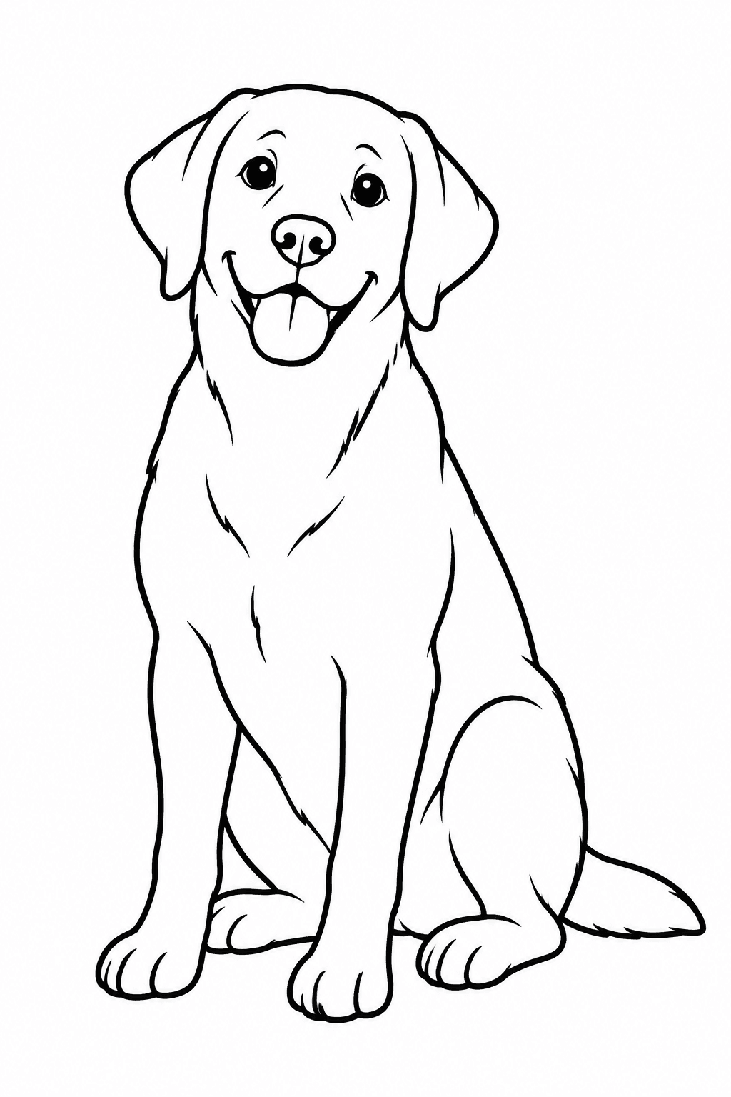 Sitzender Labrador mit großen Flächen – einfaches Ausmalbild