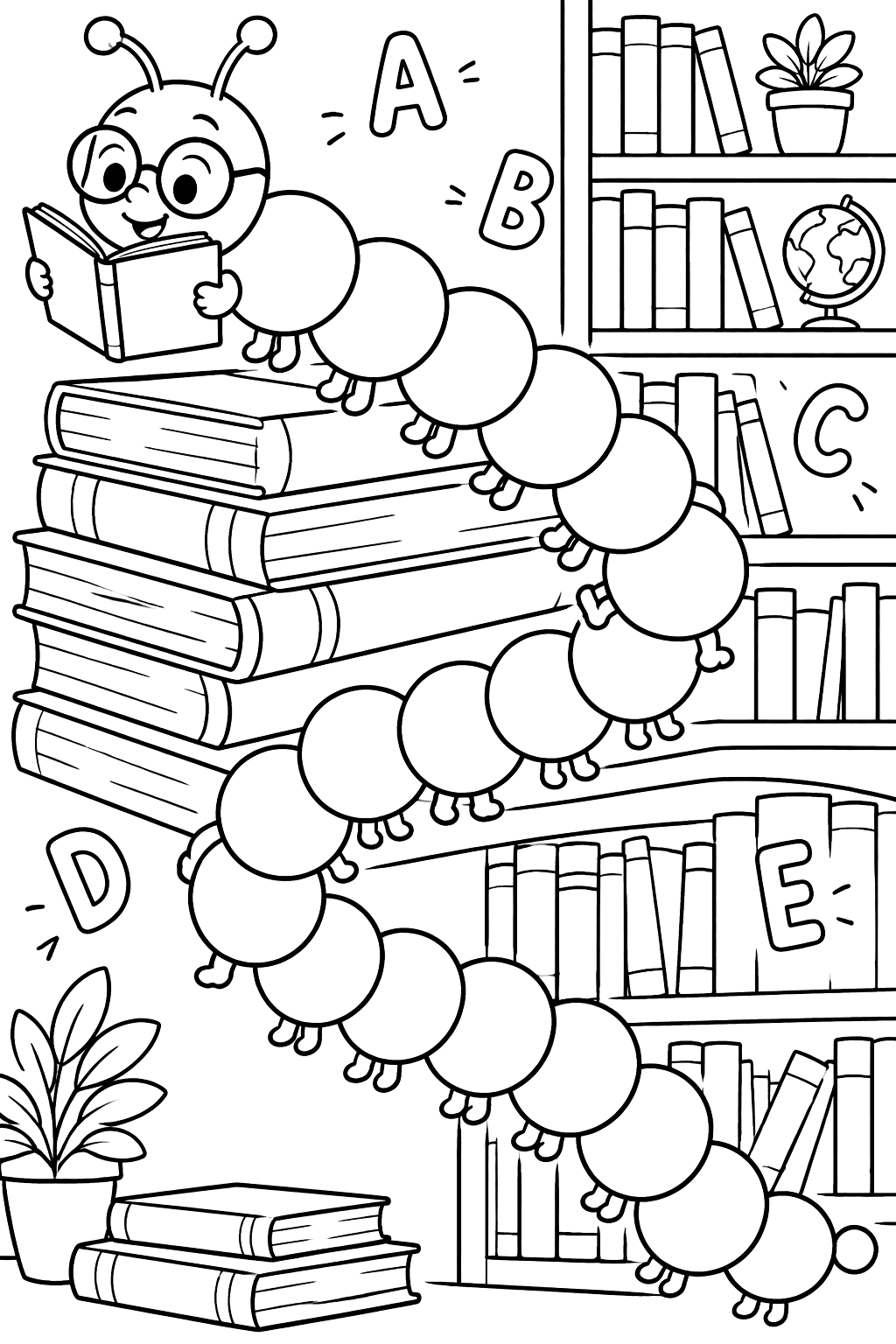 Leseraupe im Bücherregal