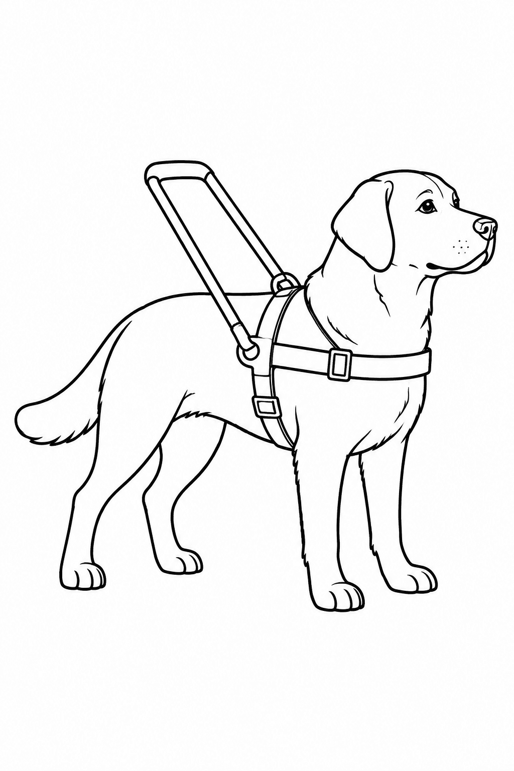 Blindenführhund im Führgeschirr als Ausmalbild