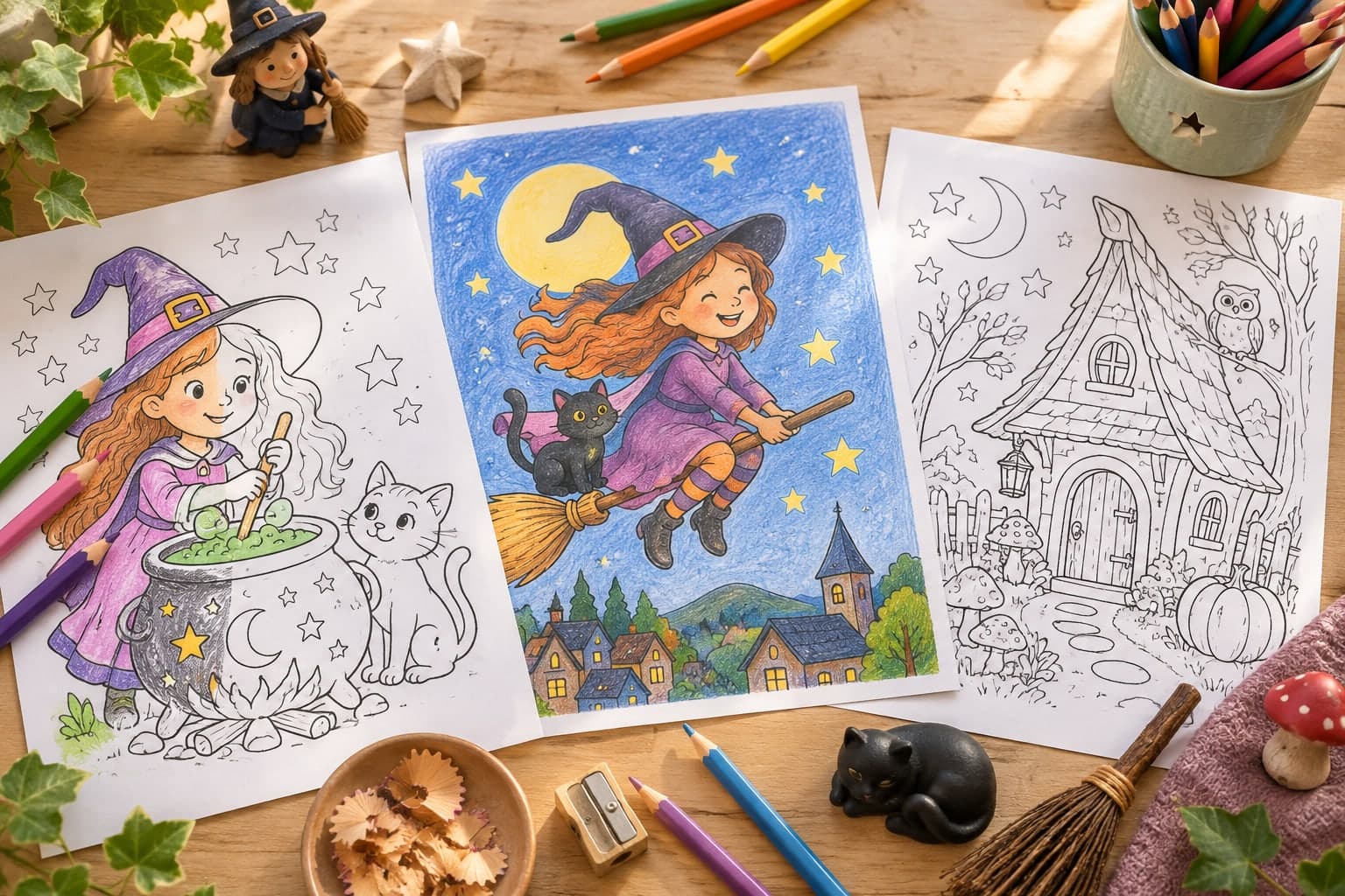 Titelbild: Ausmalbilder mit der Hexe: Bekannte Märchenfiguren für kreative Stunden