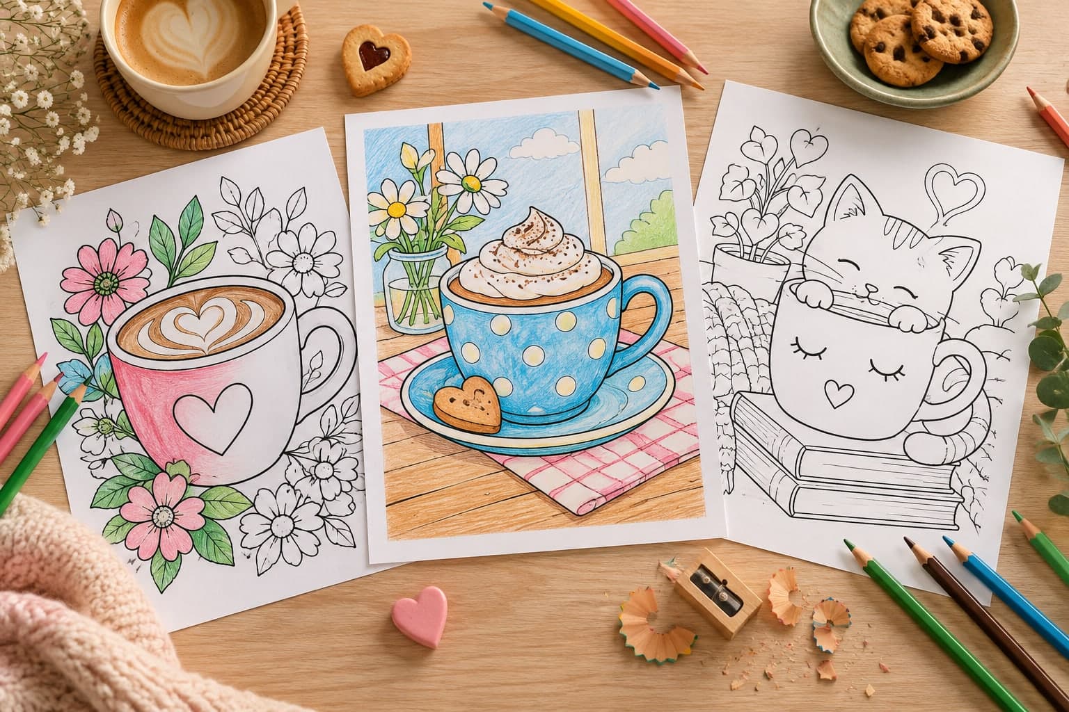 Titelbild: Ausmalbilder mit Kaffeetasse Motiven: Kreative Ausmalbilder für Alltagsgegenstände