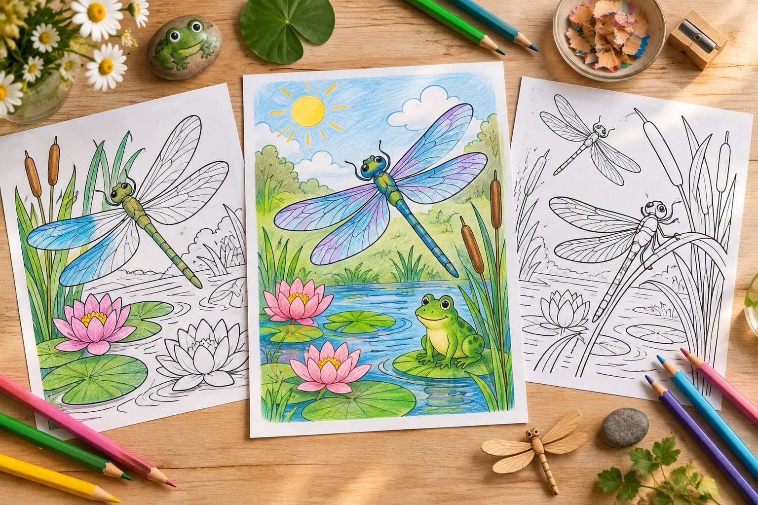 Titelbild: Ausmalbilder von Libellen im Gartenteich: Kreatives Ausmalen für dich