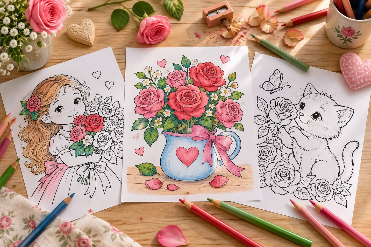 Titelbild: Ausmalbilder mit Rosen-Motiven: Kostenlose Blumen-Stencils für kreative Stunden