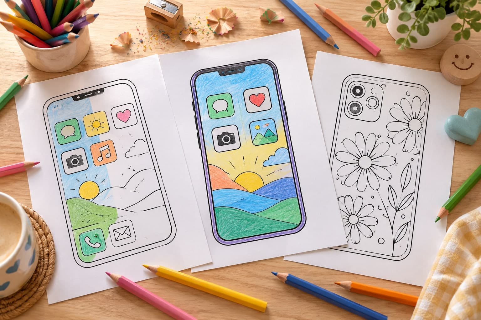 Titelbild: Ausmalbilder für Alltagsgegenstände: Kreative Smartphone Motive zum Ausmalen