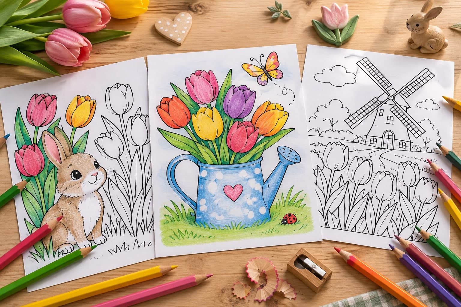 Titelbild: Ausmalbilder mit Tulpen-Motiven – Blumen zum Ausmalen für kreative Köpfe