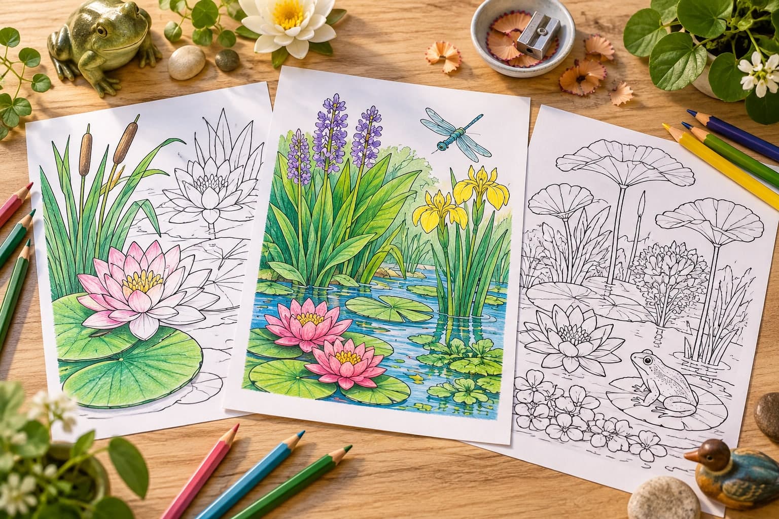 Titelbild: Fantastische Ausmalbilder mit Wasserpflanzen für deinen Gartenteich