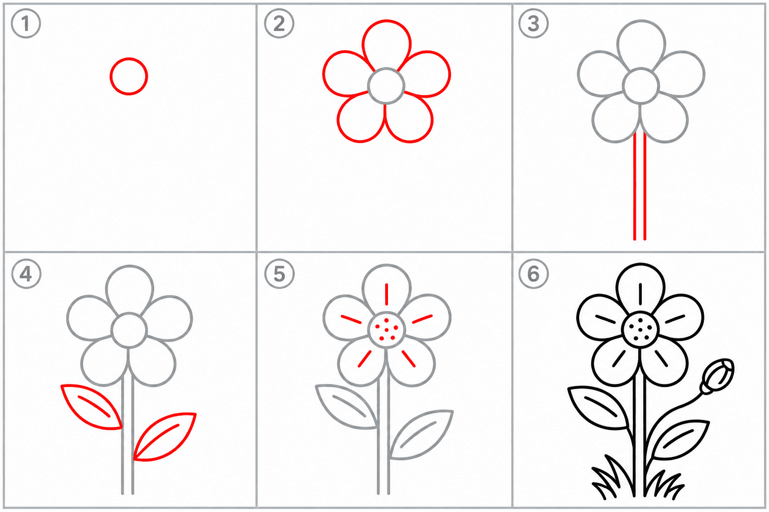 Blume malen einfach: alle 6 Schritte auf einen Blick