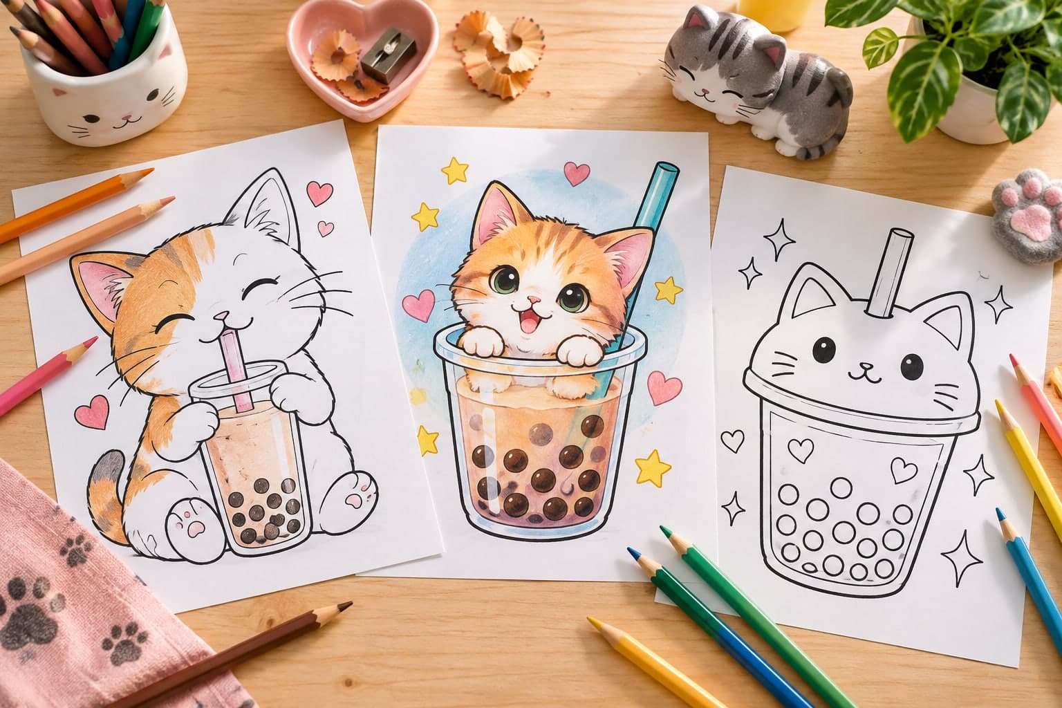 Titelbild: Bubble-Tea-Katze: Ausmalbilder mit Becher und Perlen