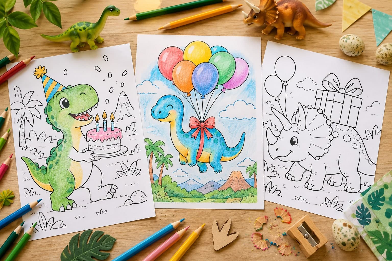 Titelbild: Dino Geburtstag: Ausmalbilder für die Dino-Party