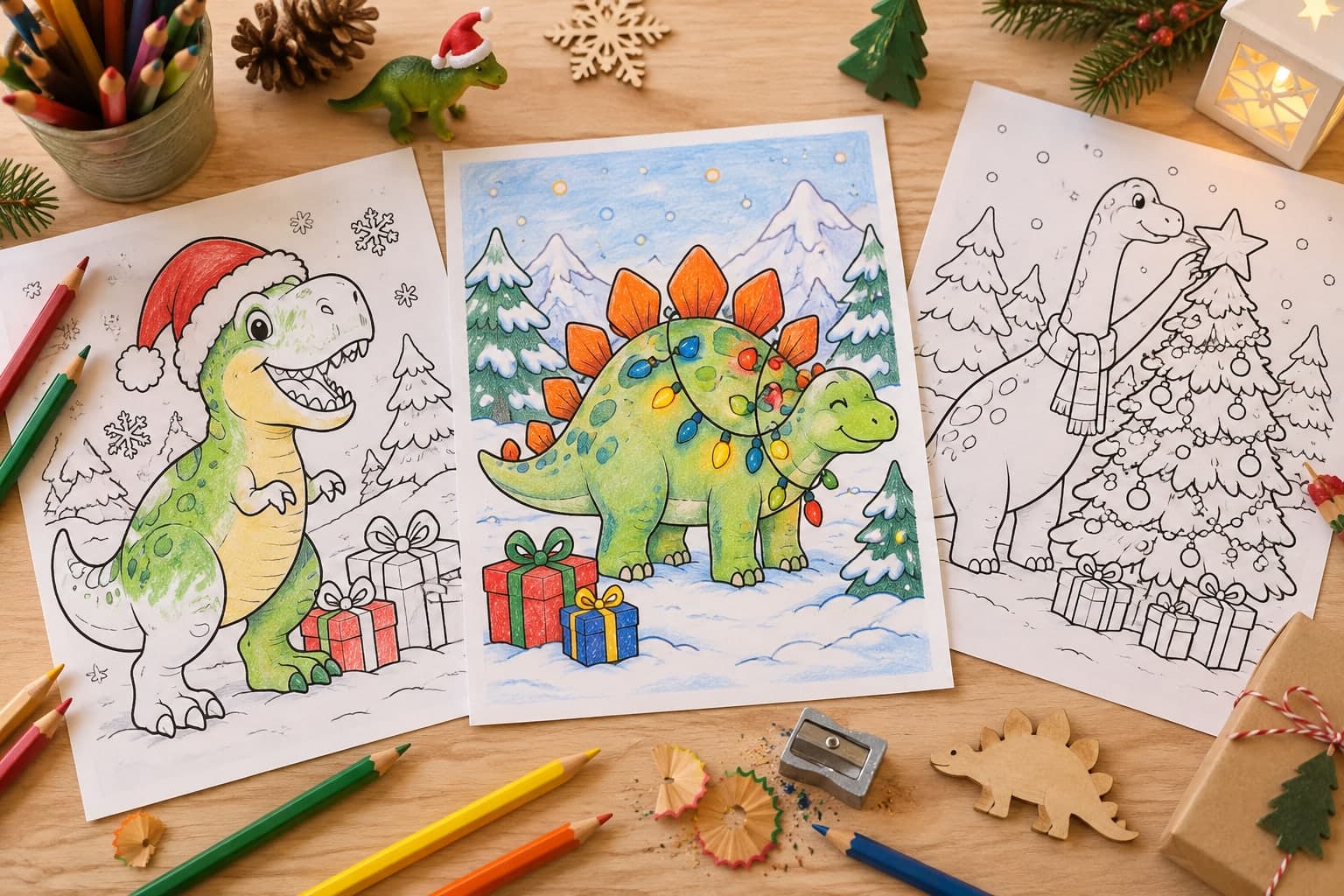 Titelbild: Dino Weihnachten: Ausmalbilder für den Advent