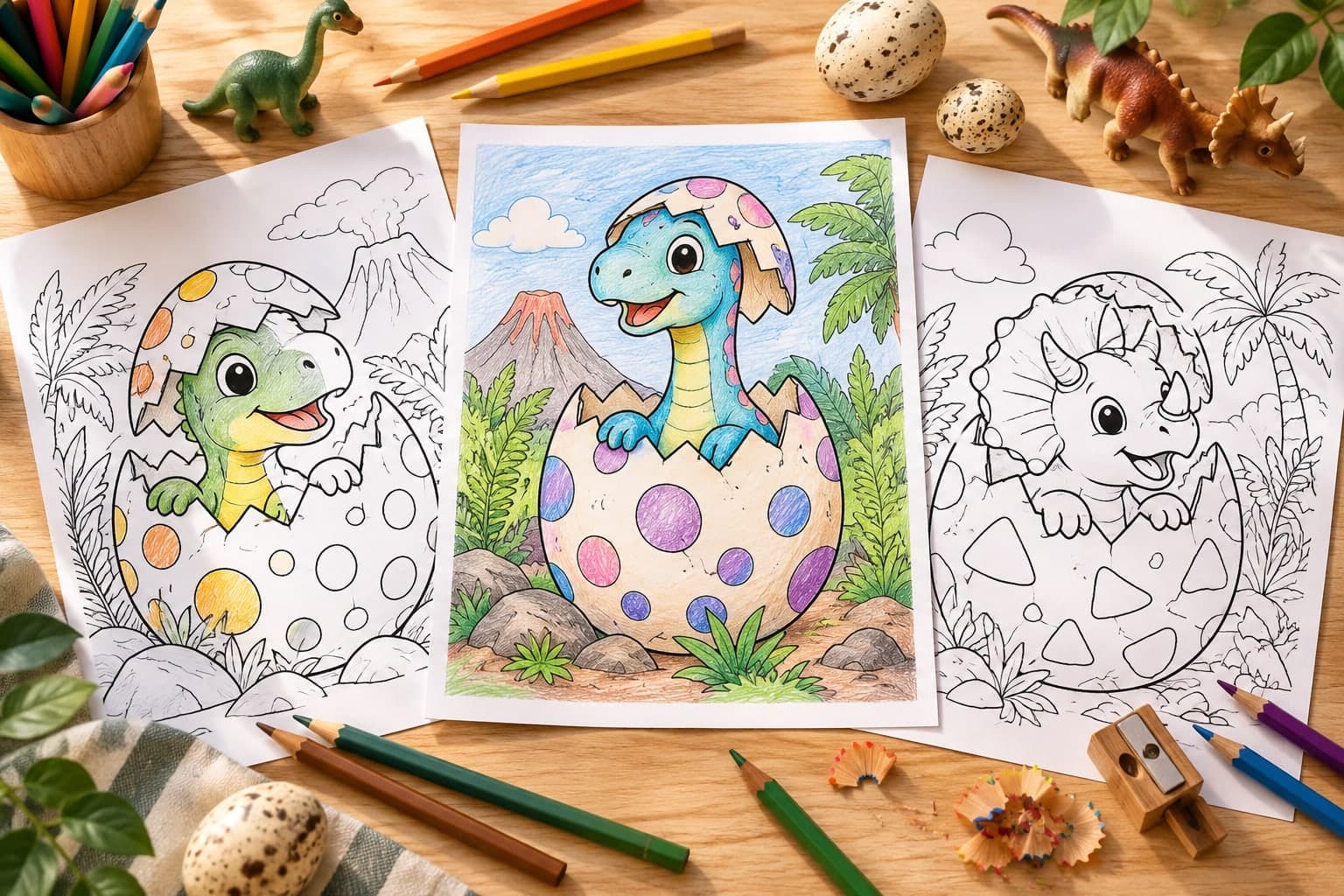 Titelbild: Dinosaurier-Ei Ausmalbilder: Kreative Dinosaurier Malvorlagen für Kinder