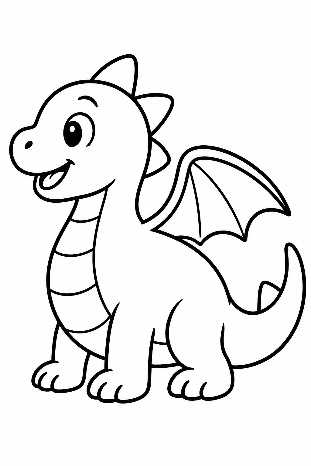 Einfacher Drache steht und lacht als Ausmalbild