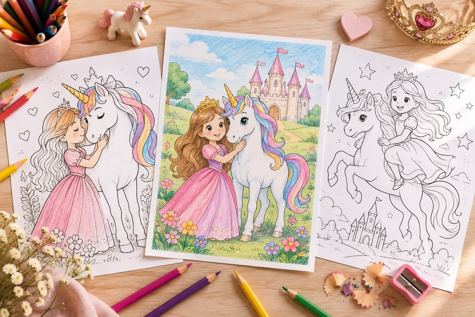 Titelbild: Prinzessin mit Einhorn Malvorlagen – Farbenfrohe Spaßmomente