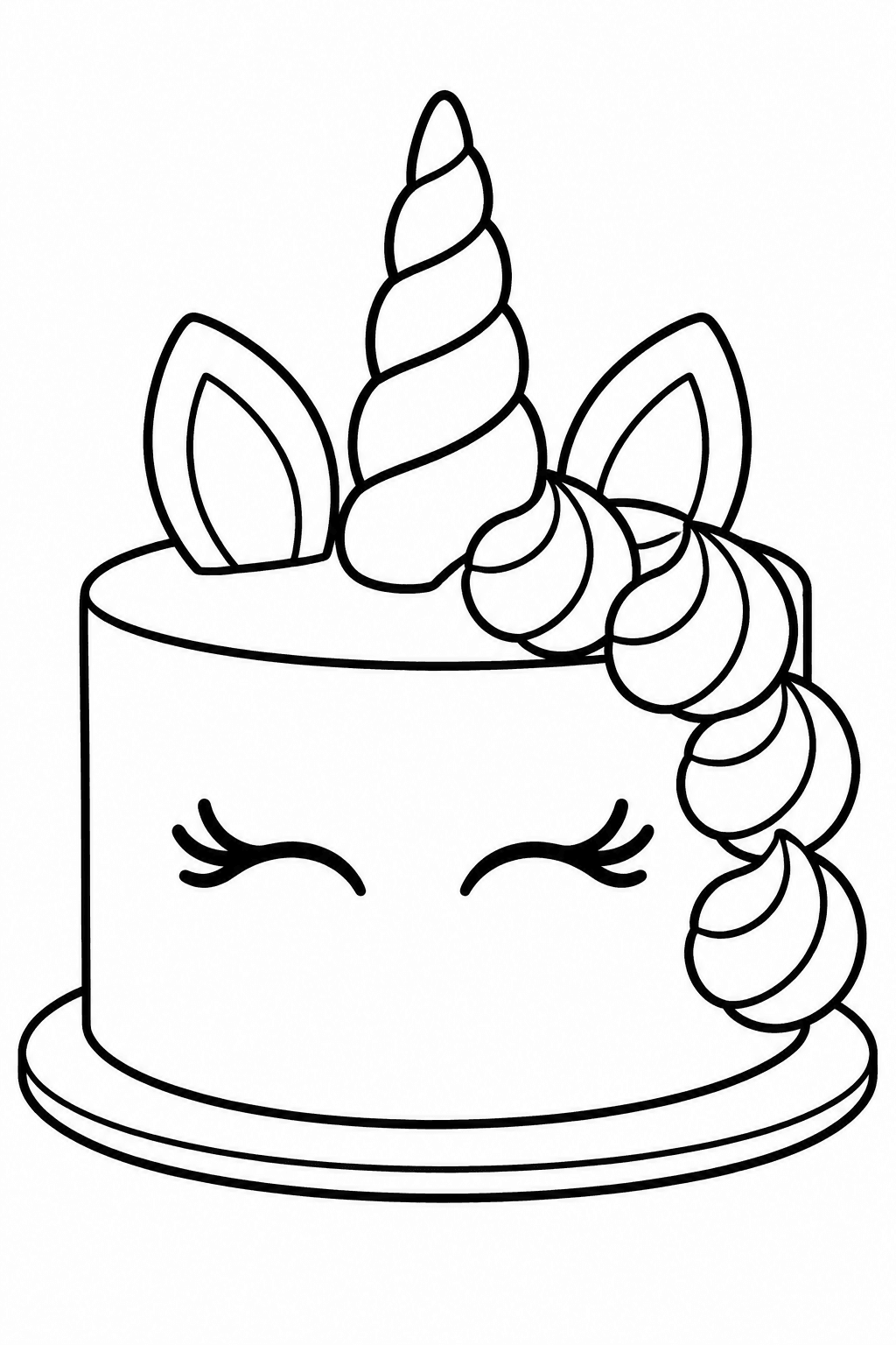 Einfache runde Einhorn-Torte als Ausmalbild