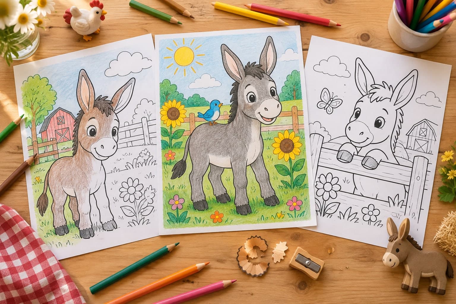 Titelbild: Esel Ausmalbild für Bauernhoftiere – Kreativer Malspaß für Groß und Klein