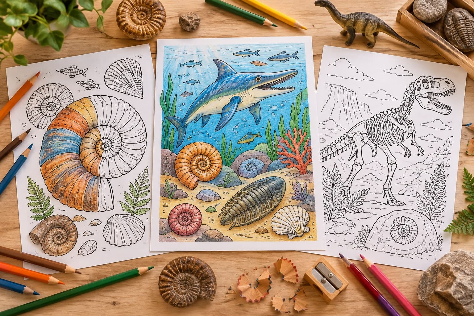Titelbild: Fossilien Ausmalbilder: Dinosaurier zum Leben erwecken