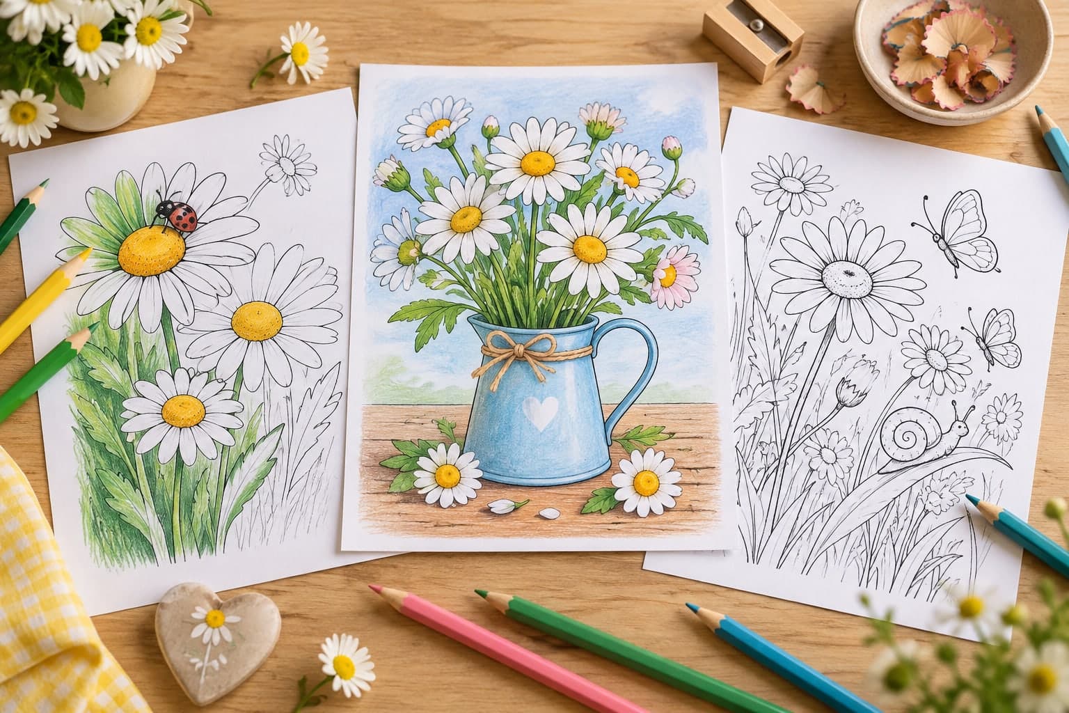 Titelbild: Gänseblümchen Ausmalbilder: Kreative Blumen Malvorlagen zum Ausdrucken