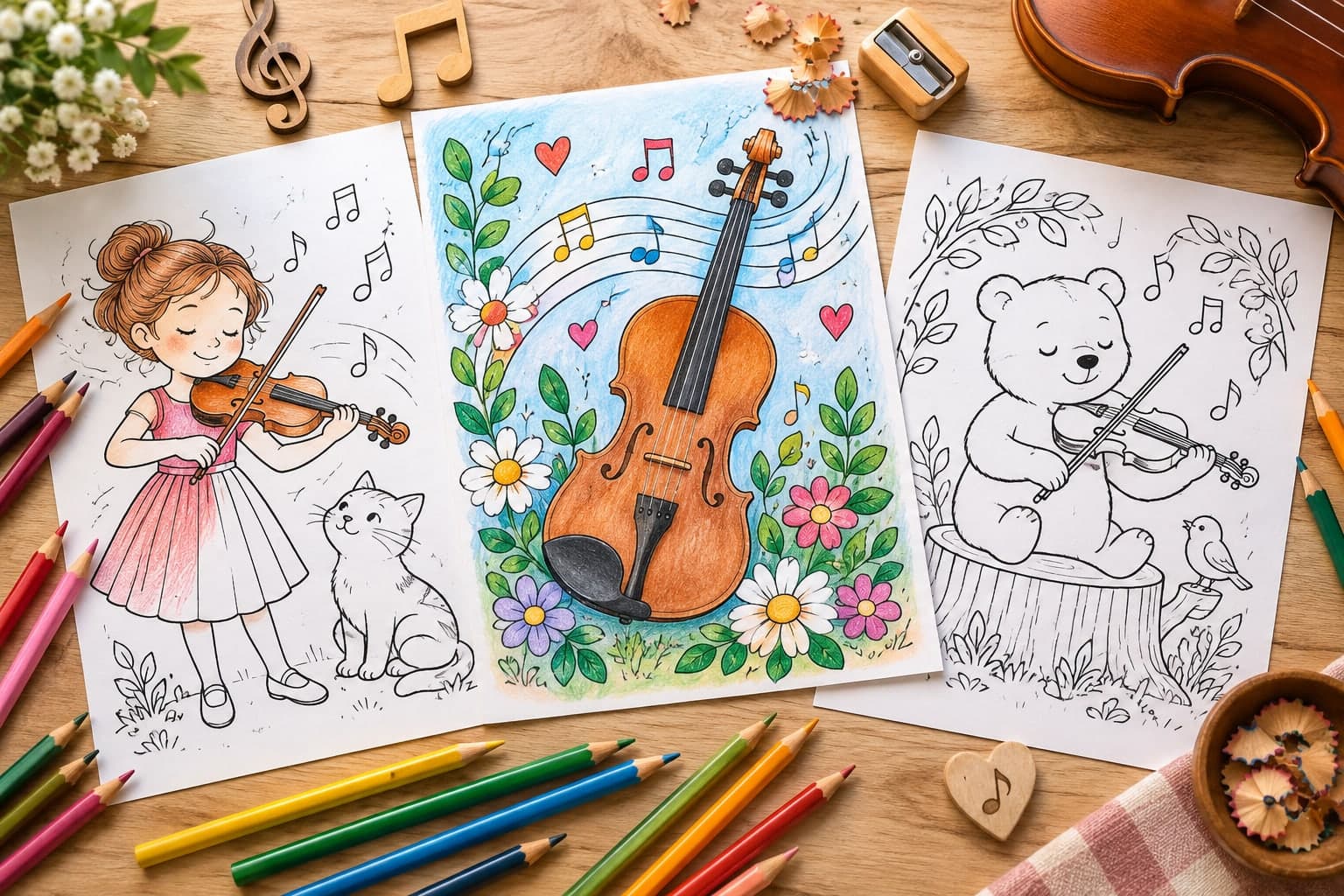 Titelbild: Geige Ausmalbilder für Musikinstrumente – Kreativer Malspaß
