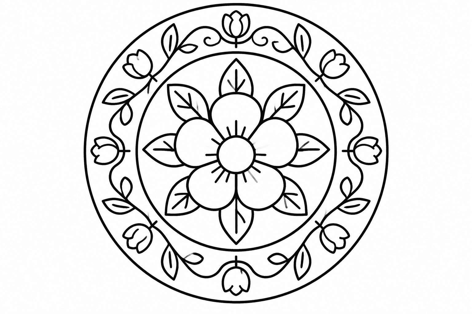 Mandala Blumen zum Ausmalen, einfach, Kreis