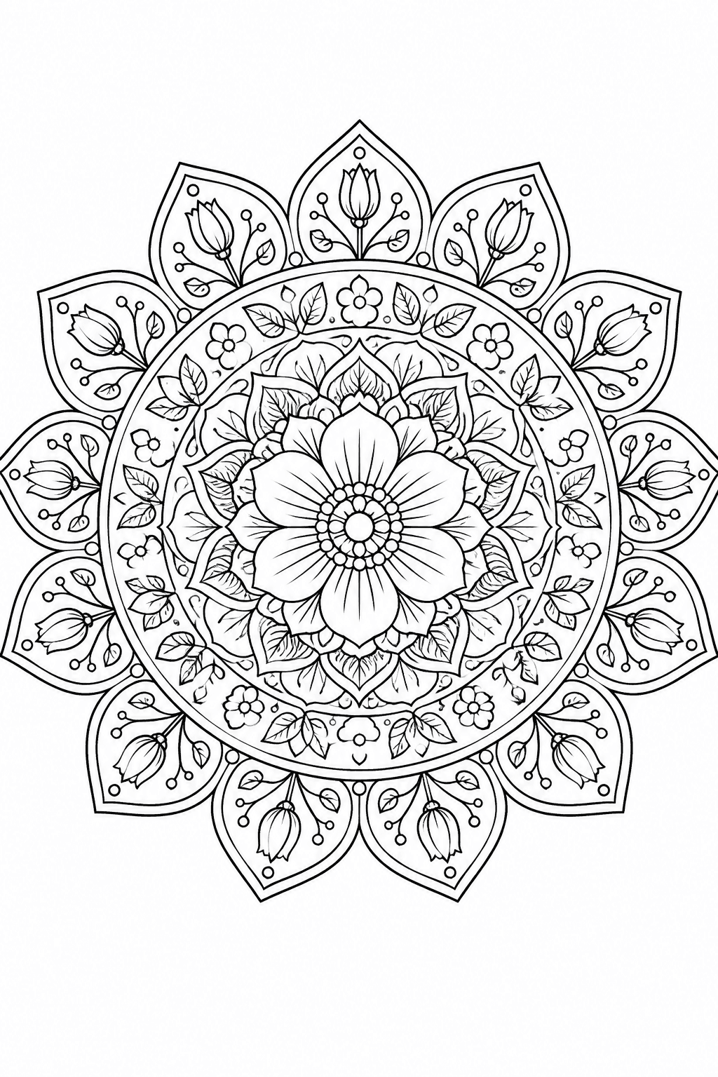 Mandala Blumen zum Ausmalen, fein, Blüte