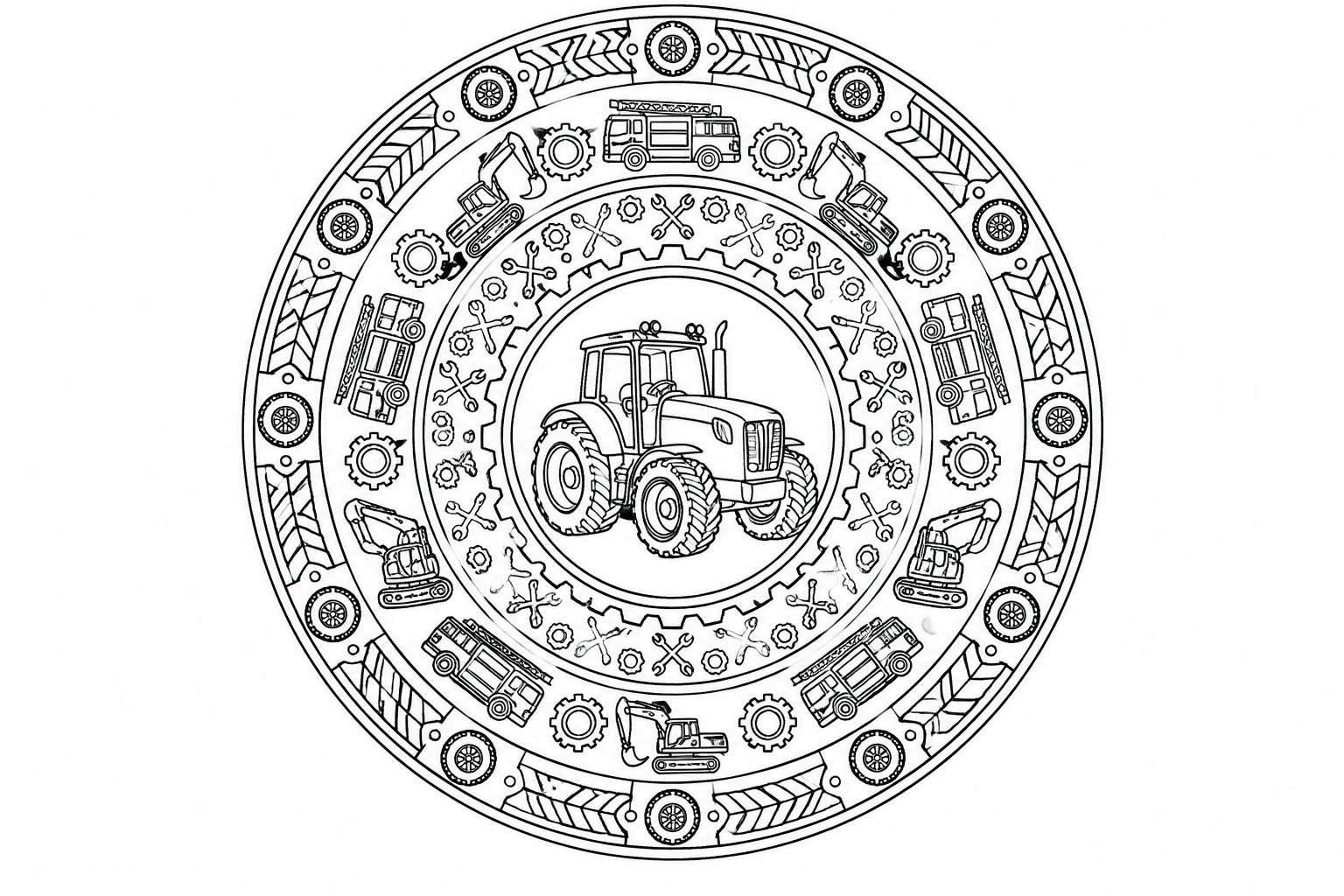 Mandala Fahrzeuge zum Ausmalen, fein, Kreis
