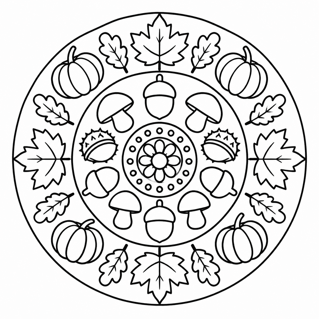 Mandala Herbst zum Ausmalen, einfach, Kreis