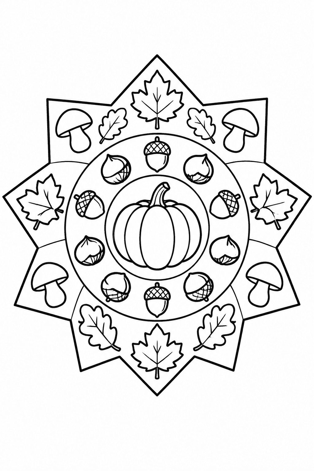 Mandala Herbst zum Ausmalen, einfach, Stern