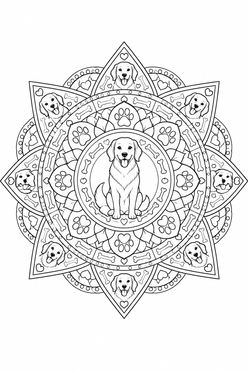 Mandala Hunde zum Ausmalen, fein, Stern