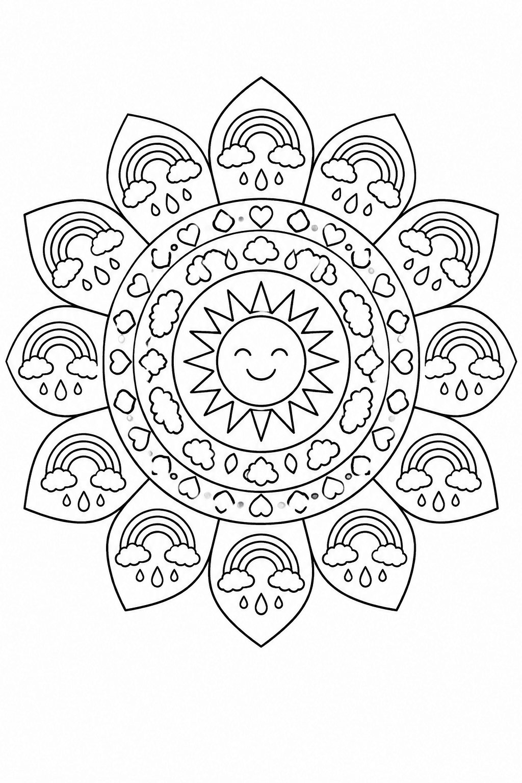 Mandala Regenbogen zum Ausmalen, mittel, Blüte