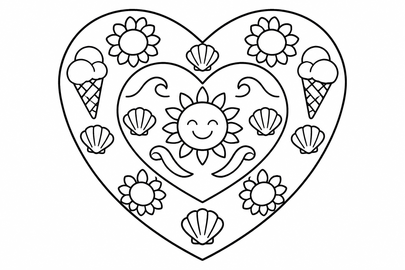 Mandala Sommer zum Ausmalen, sehr einfach, Herz