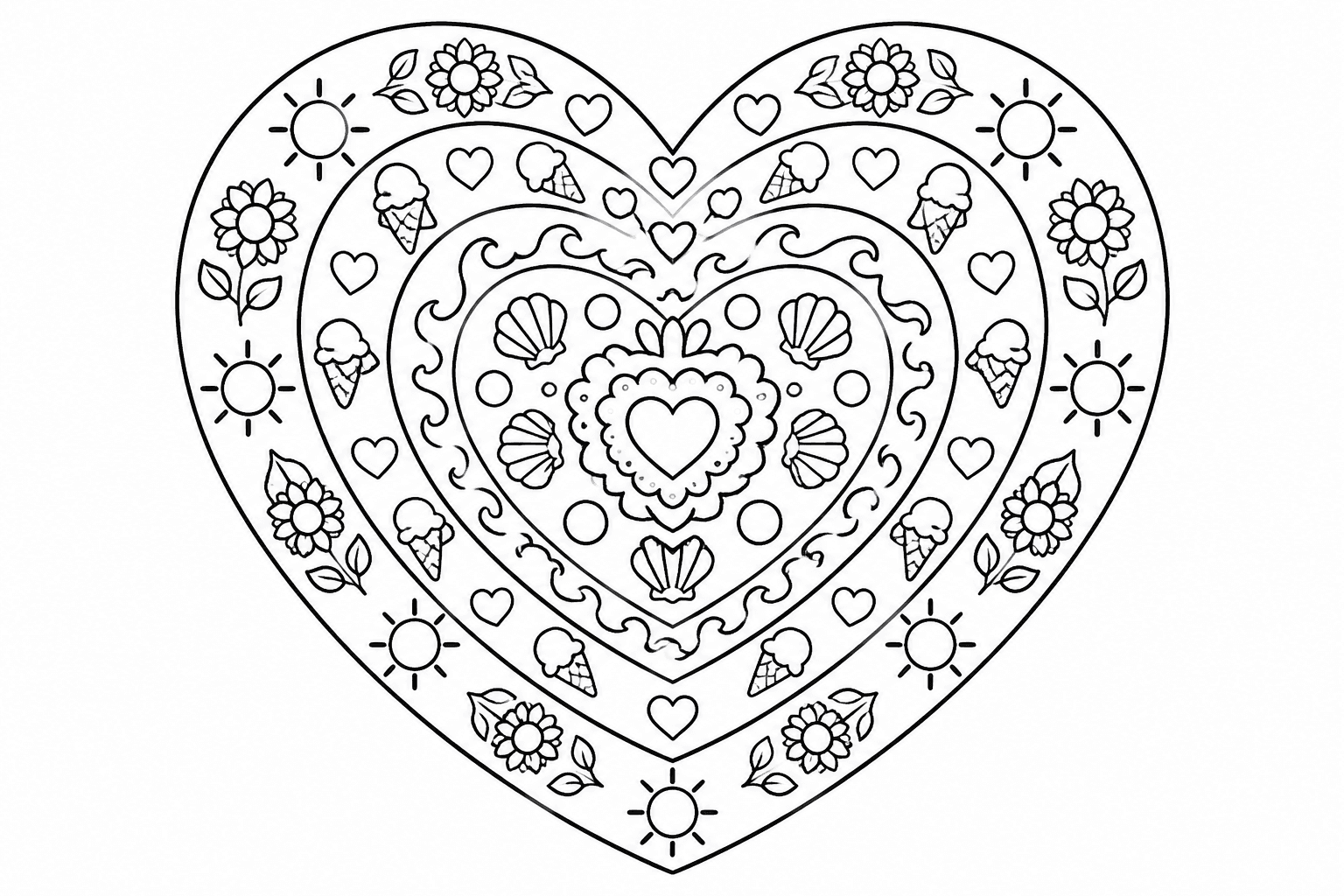 Mandala Sommer zum Ausmalen, mittel, Herz