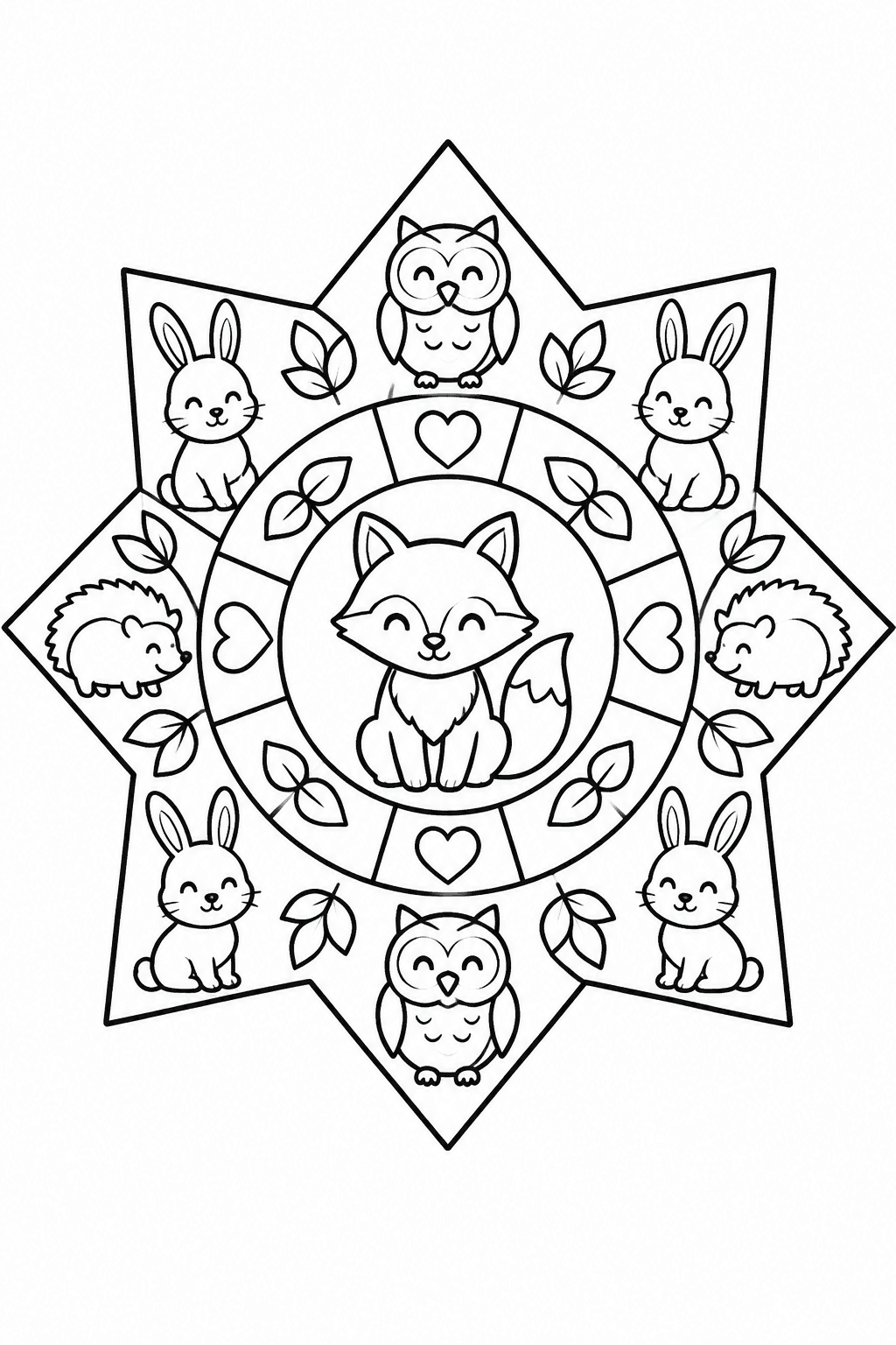Mandala Tiere zum Ausmalen, einfach, Stern