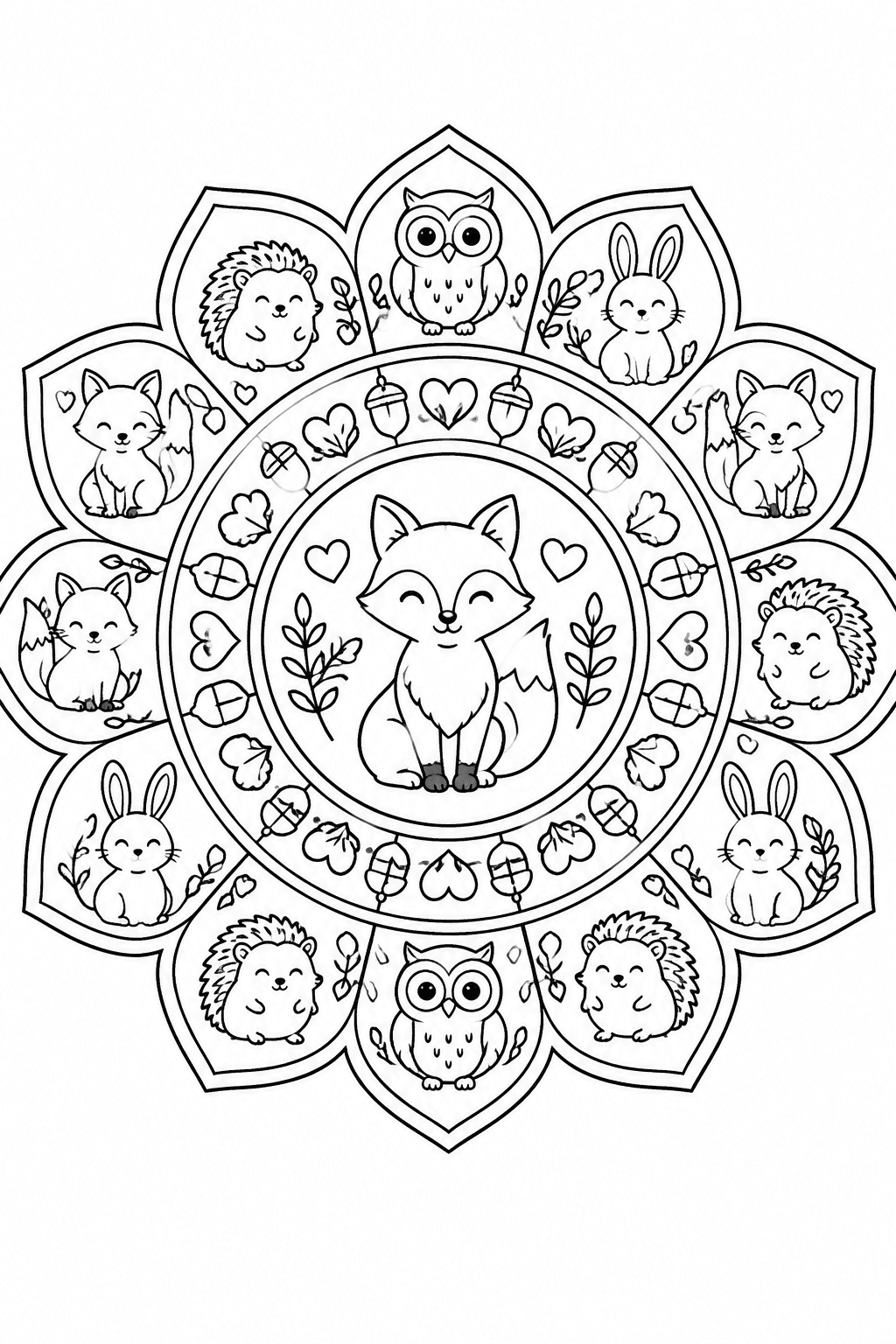 Mandala Tiere zum Ausmalen, mittel, Blüte