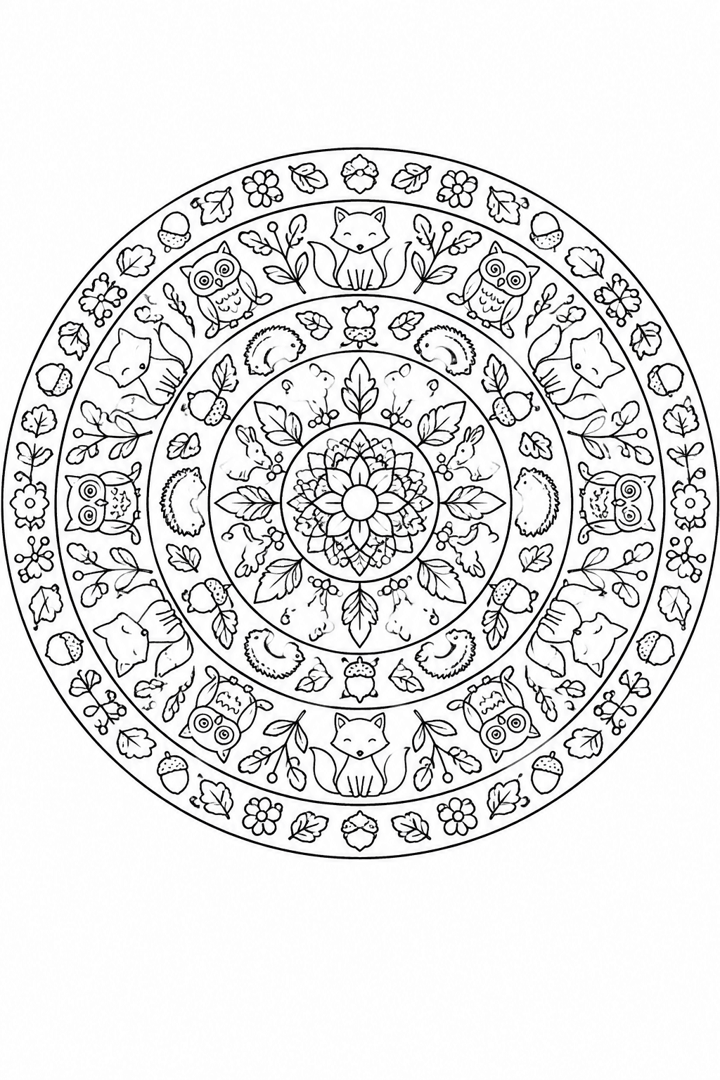 Mandala Tiere zum Ausmalen, fein, Kreis