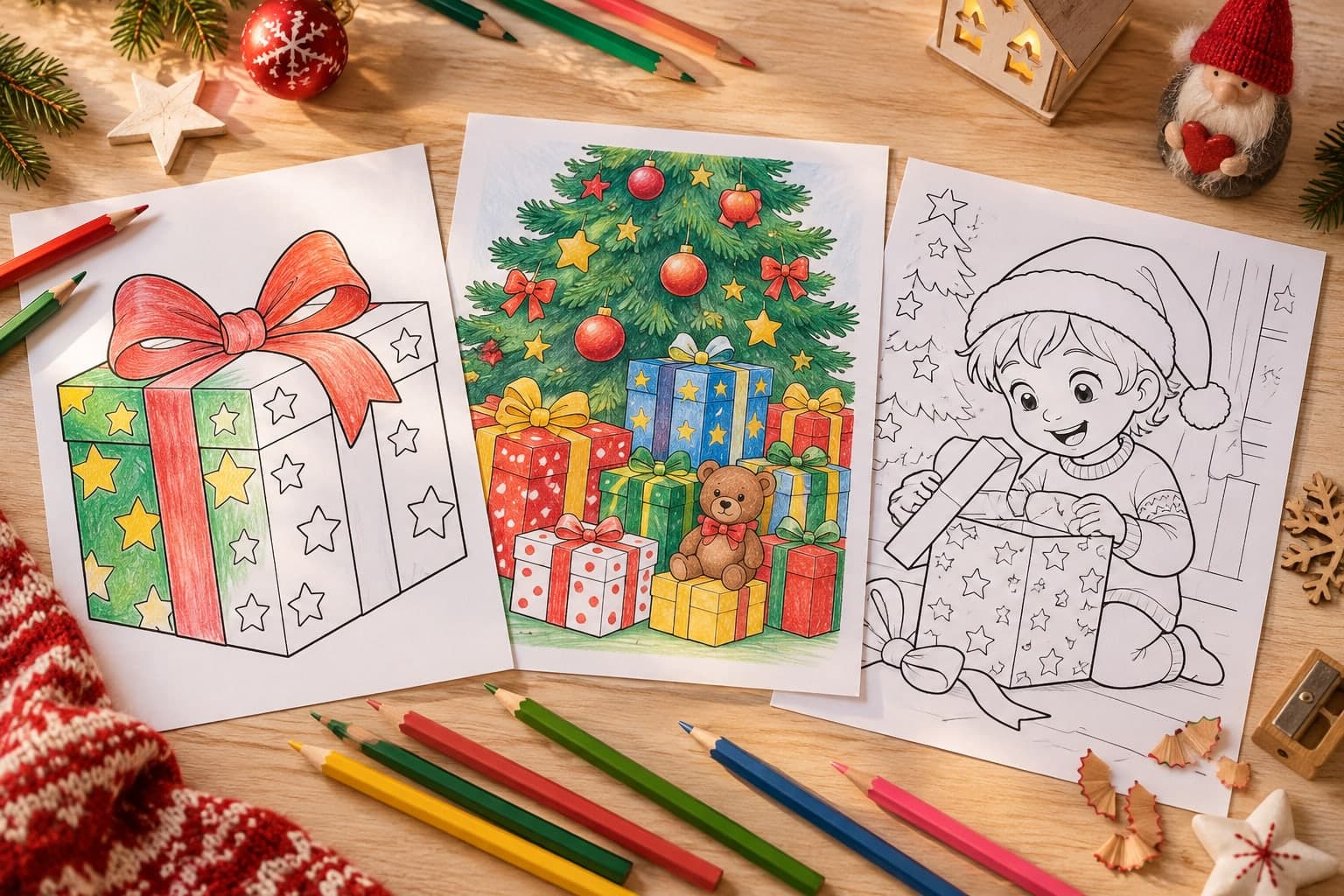 Titelbild: Geschenke Ausmalbilder Weihnachten kostenlos ausdrucken