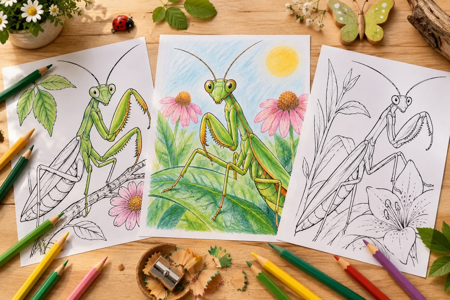 Titelbild: Gottesanbeterin Ausmalbilder: Kreative Malvorlagen für Insektenliebhaber