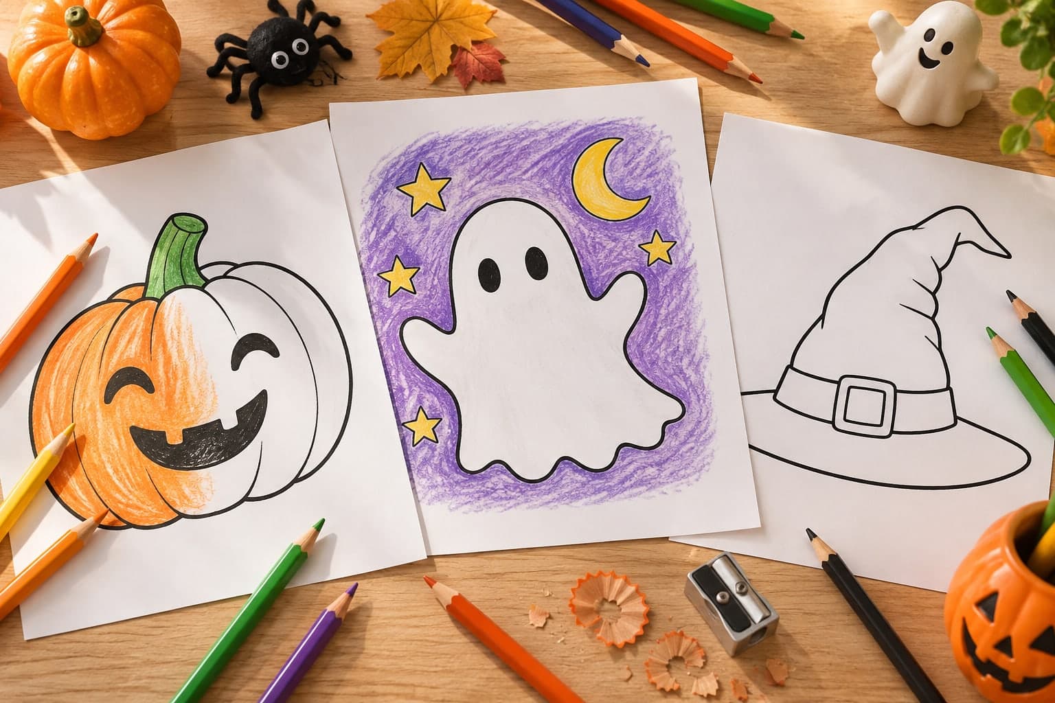 Titelbild: Einfache Halloween-Ausmalbilder für Kleinkinder