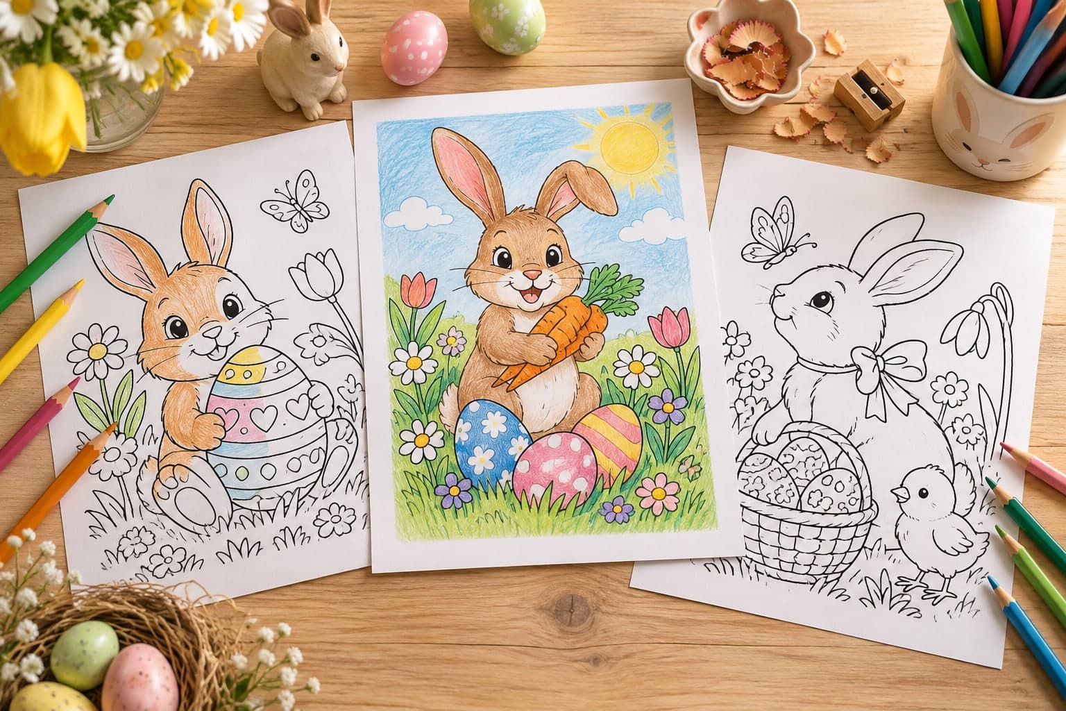 Titelbild: Hase Ausmalbilder für Ostern – Gratis Malvorlagen zum Download