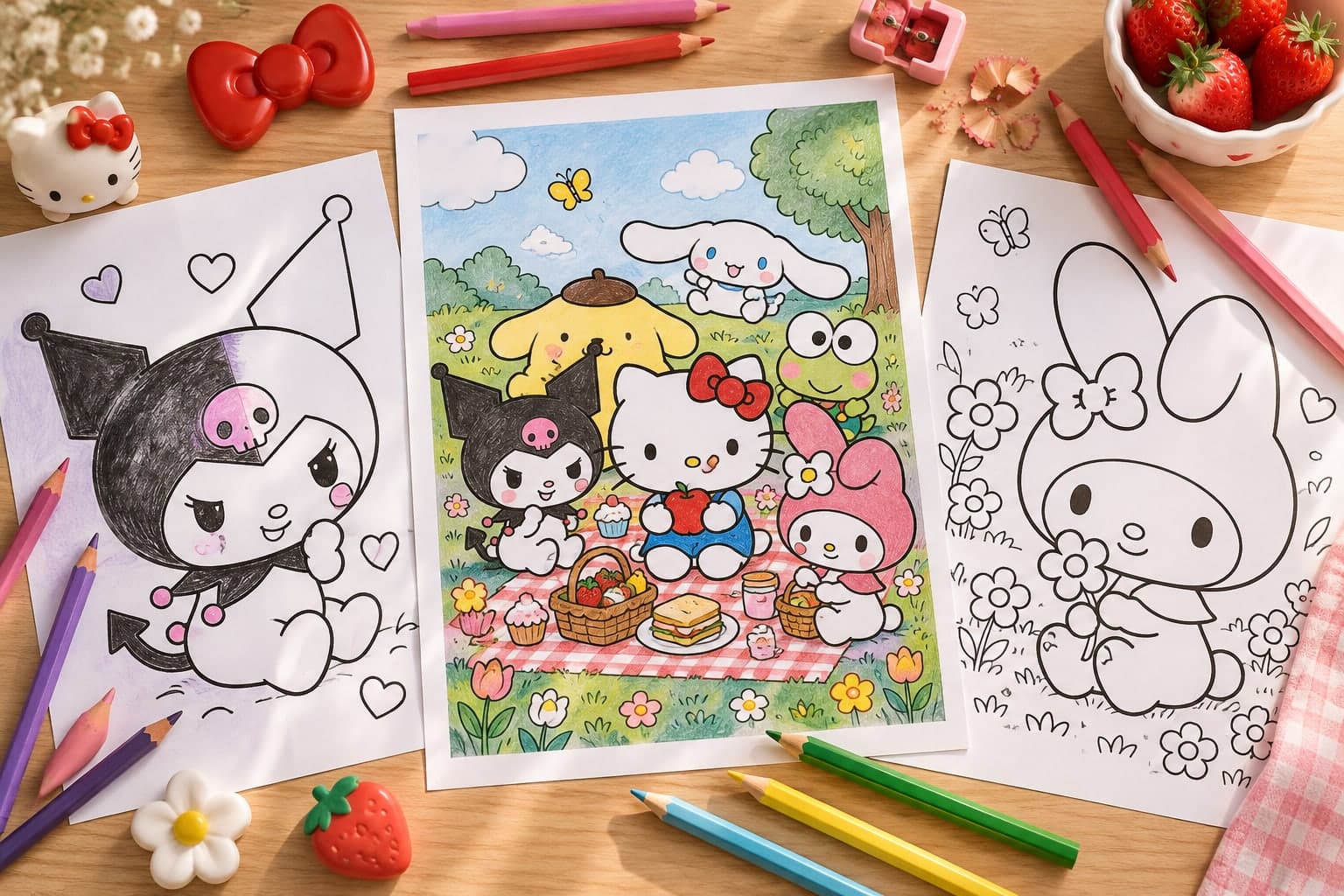 Titelbild: Hello Kitty und Freunde: Ausmalbilder kostenlos drucken