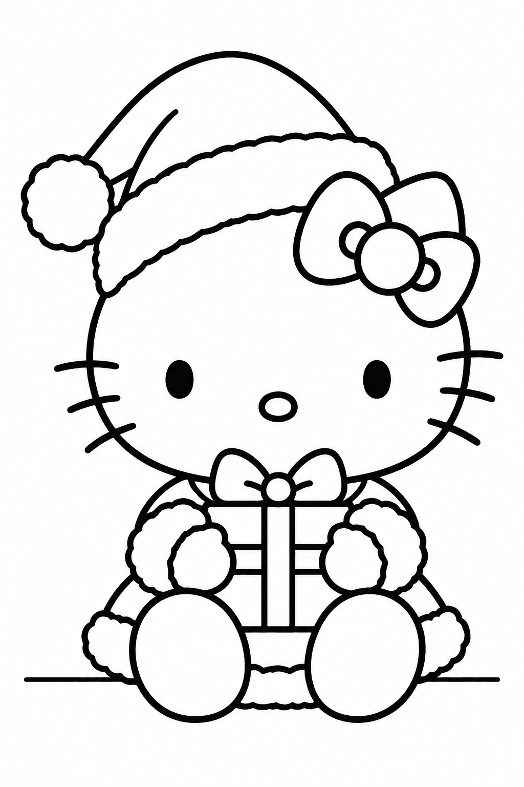 Hello Kitty mit Weihnachtsmütze als Ausmalbild
