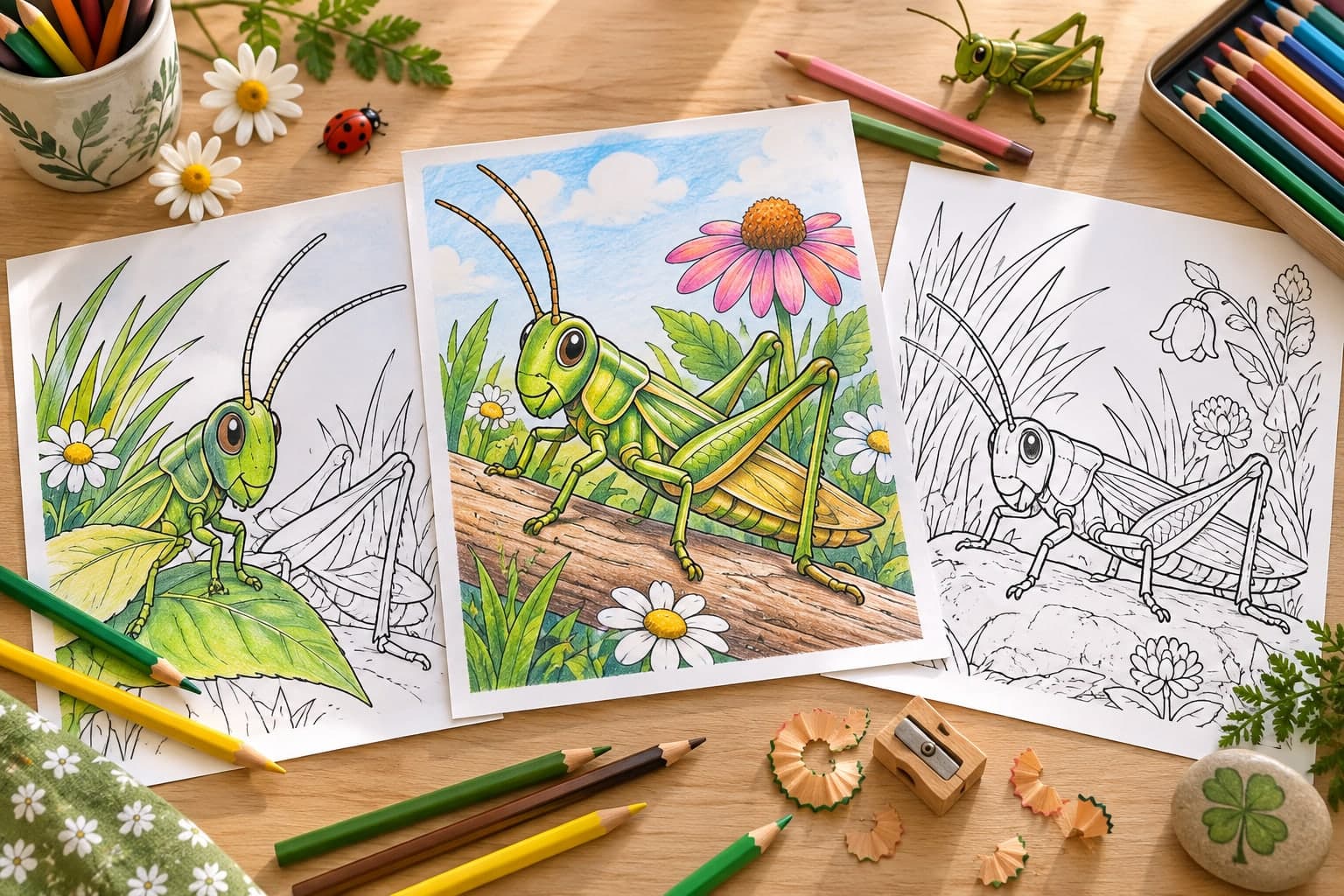 Titelbild: Heuschrecke Ausmalbilder für Insekten-Liebhaber – Jetzt kostenlos herunterladen!