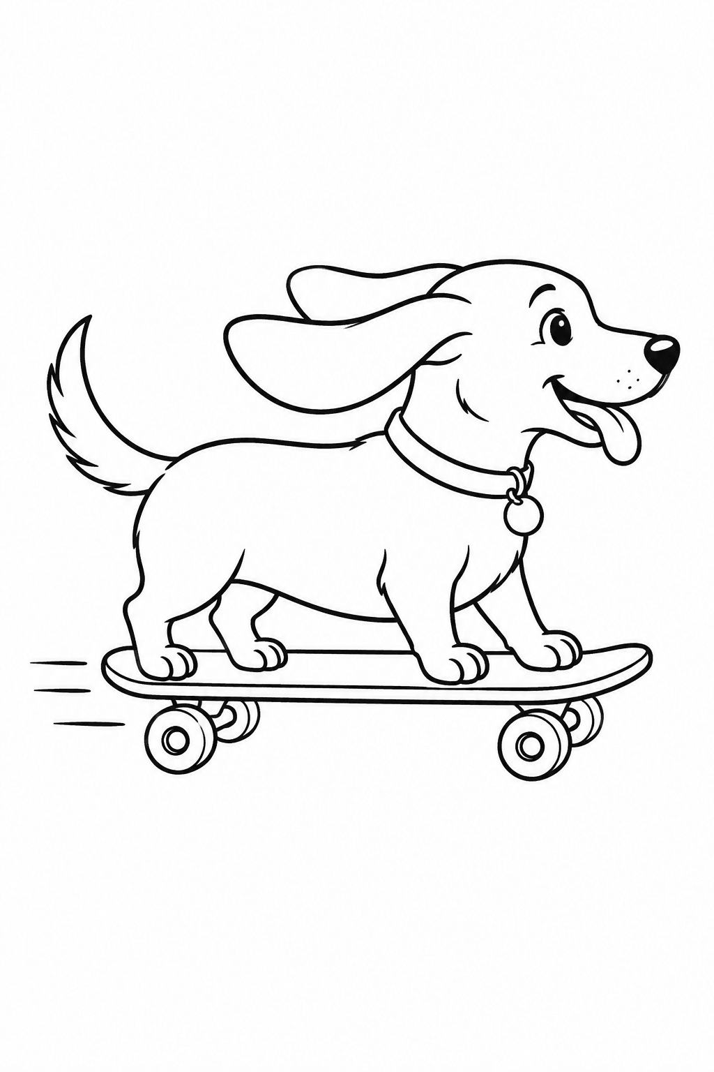 Hund rollt auf dem Skateboard als Ausmalbild